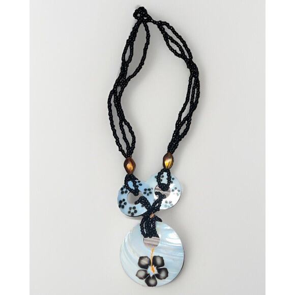 Beautiful handmade abalone/ shell MOP hand beaded necklace made in Maui EUC - Picture 1 of 1